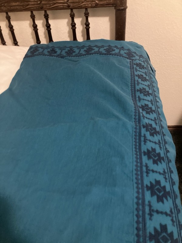 Opal House Aztec  Queen Duvet Cover and Shams Embroidered Deep Teal Blue New!