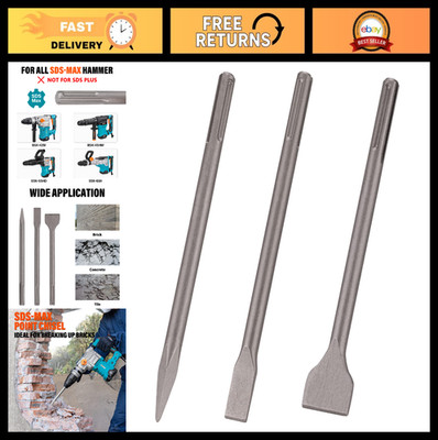 3-Piece SDS-Max Chisel Set - Point, Flat & Scaling Bits for Masonry, Concrete, T