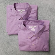 2-Uniqlo Men’s Button Up Shirt Check Gingham Long Sleeve Purple Sz Large L 2 Pcs