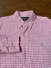 Polo Ralph Lauren Custom Fit Button Down Shirt Men Large Pink Gingham Plaid RL