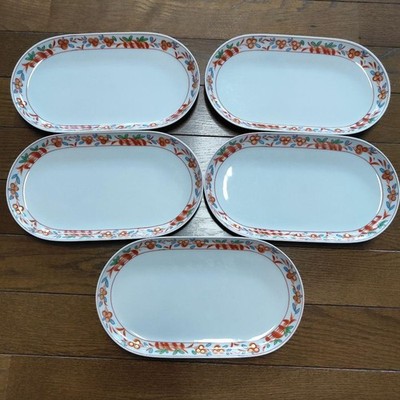 Yamaka Shop Black Red Gold Painted Arabesque Oval Plate Multi-Use Japanese Porce