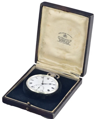 Antique ROLEX Sterling Silver Open Face Pocket Watch In Original Box - 1934