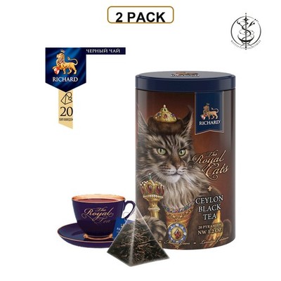 2 PACK - MAINE COON Richard Royal Cat Ceylon Black Tea 20 Pyramids GIFT TIN