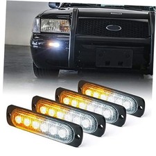 4PCS LED Emergency Strobe Lights, Amber White 6-LED Surface White Amber-4