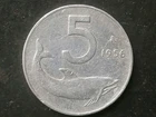 REPUBLIC 5 LIRE DOLPHIN COIN 1956 RARE