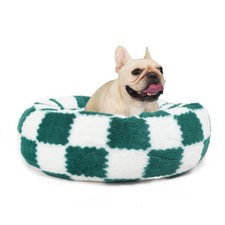 Dog Bed Small Size Dog Washable Round Donut Checkered Green Pet Beds for Smal...