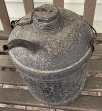 Vintage 5 Gallon Farm Fuel Gas Can Wood Handle Early Metal