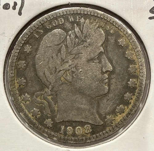1908-D Barber Quarter 25C Silver U.S. Coin - F Detail (U98)