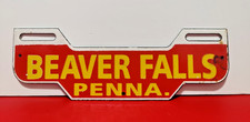 Vintage BEAVER FALLS PENNA Porcelain License Plate Topper Sign 12" x 4" Inch