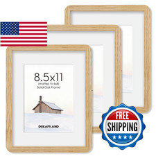 Dreamland 8.5x11 Picture Frame with Mat for 6x8, USA-Sourced Natural Oak Wood Ph