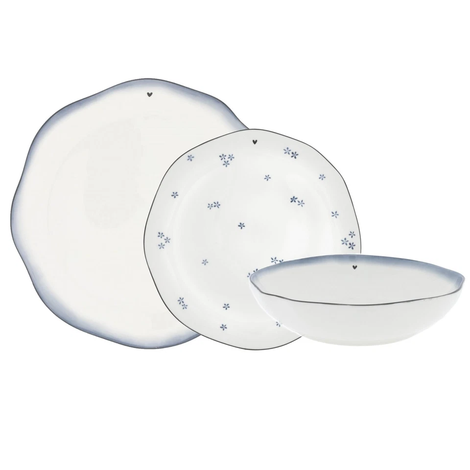 18tlg. Tellerset Geschirrset Iris Blue weiß blau Bastion Collections