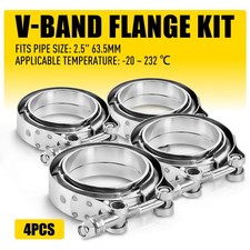 4PCS V-BAND CLAMP + FLANGES ALL STAINLESS STEEL EXHAUST TURBO HOSE 2.5" 63.5mm