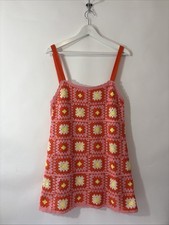 Zara Orange Pink Crotchet Mini Floral Dress Cottage Core Womens Size Small