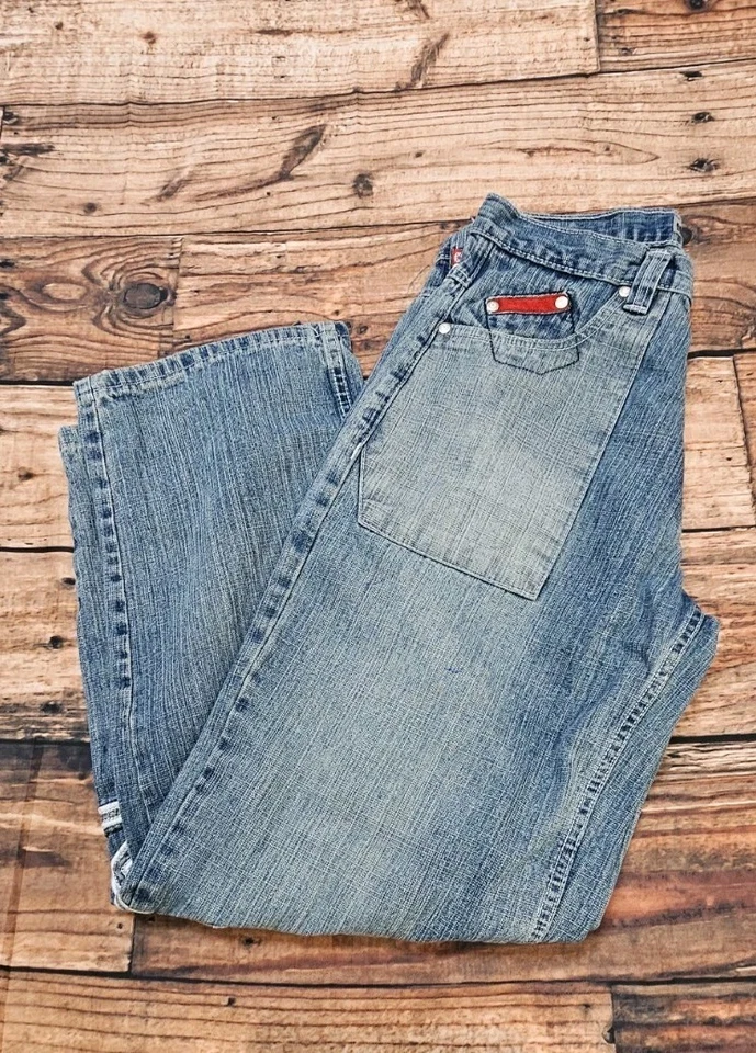 Jeans Southpole holgados con lengüeta roja vintage diseño estrella niños talla 20 (31"x30) Foto 3 de 4