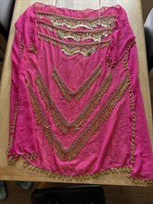 Belly Dance Bellydance Hip Scarf Belt Skirt Wrap Pink With Gold Beads