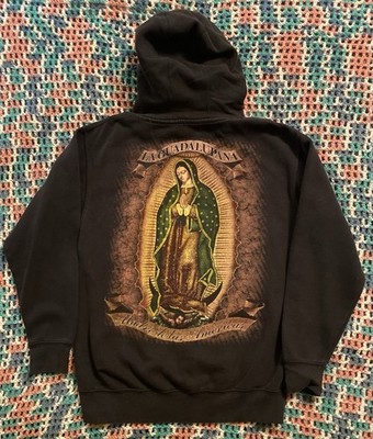 La Guadalupana Madre De Las Americas Chicano Art  Double Sided Hoodie Sz M Black