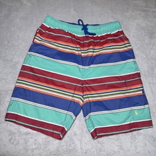 Vintage POLO Ralph Lauren Swim Trunks Mens M Teal Red Blue Striped Lined 90s