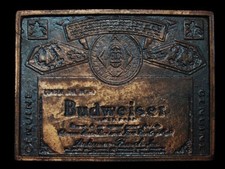 LA17157 VINTAGE 1970s  BUDWEISER GENUINE LAGER BEER  LABEL BELT BUCKLE