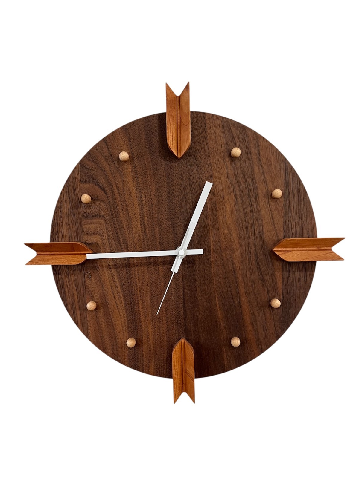 Arrow Feathers Japanese Wooden Wall Clock Samurai Style Walnut Handcrafted