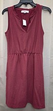 LOFT Burgundy A-Line Dress V-Neck Sleeveless Textured Knit Knee Length M Pockets