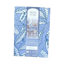 SDS for HD Blue Leaf Print Oblong Tablecloth 60x84 100 Polyester Modern