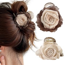 2PCS Elegant Rose Hair Claws Clips, Flower 1 Count Pack of 2 , Cream