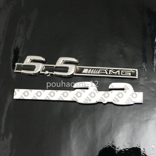 2x Black Silver 5.5AMG Chrome Plastic Emblem Sticker Badge Decal V8 Fender Sport - Foto 5 di 11