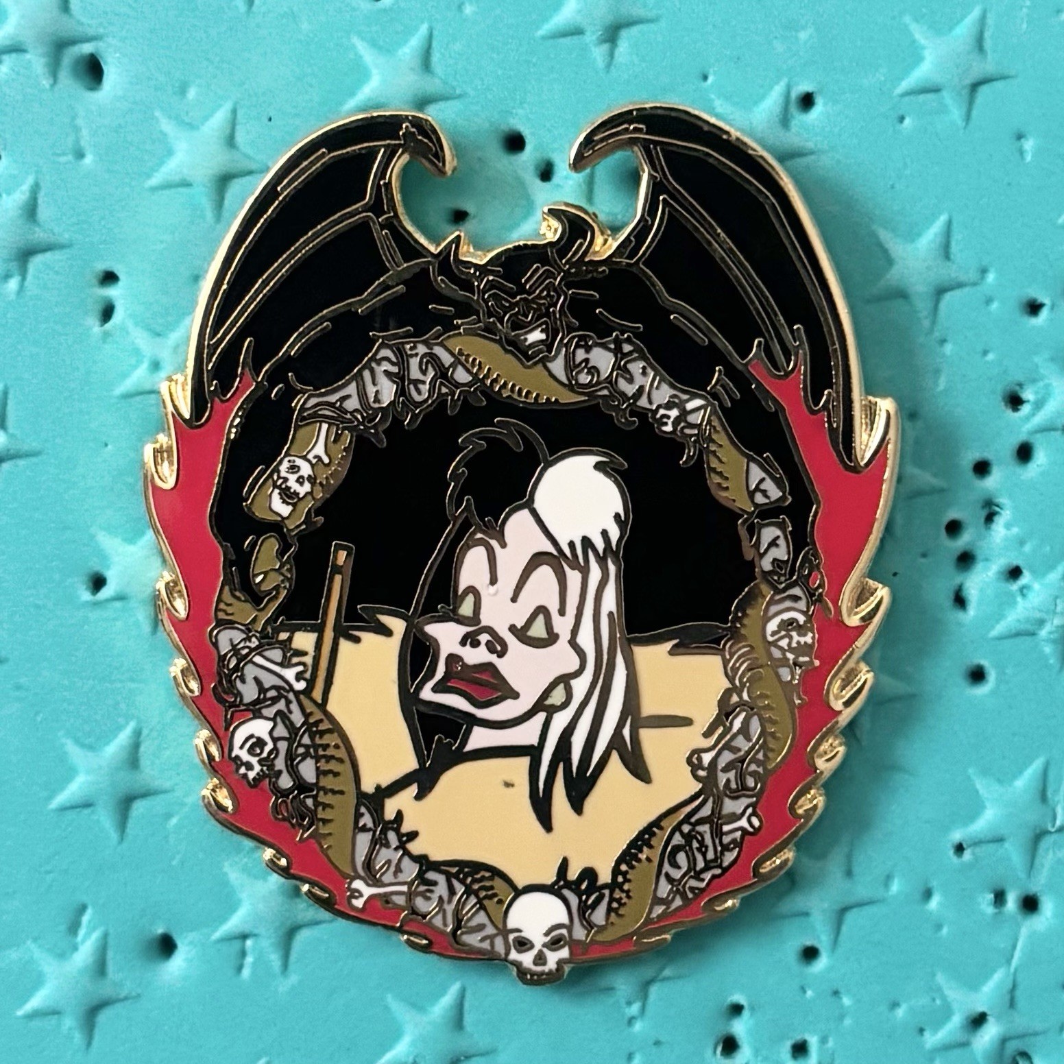 Disney Japan Cruella De Vil Chernabog Pin 100th Year Villains Skeleton Frame LE