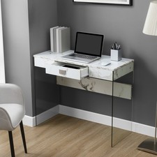 36" Modern Clear Writing Desk 1 Drawer Table Glass Tempered Study Bedroom Metal