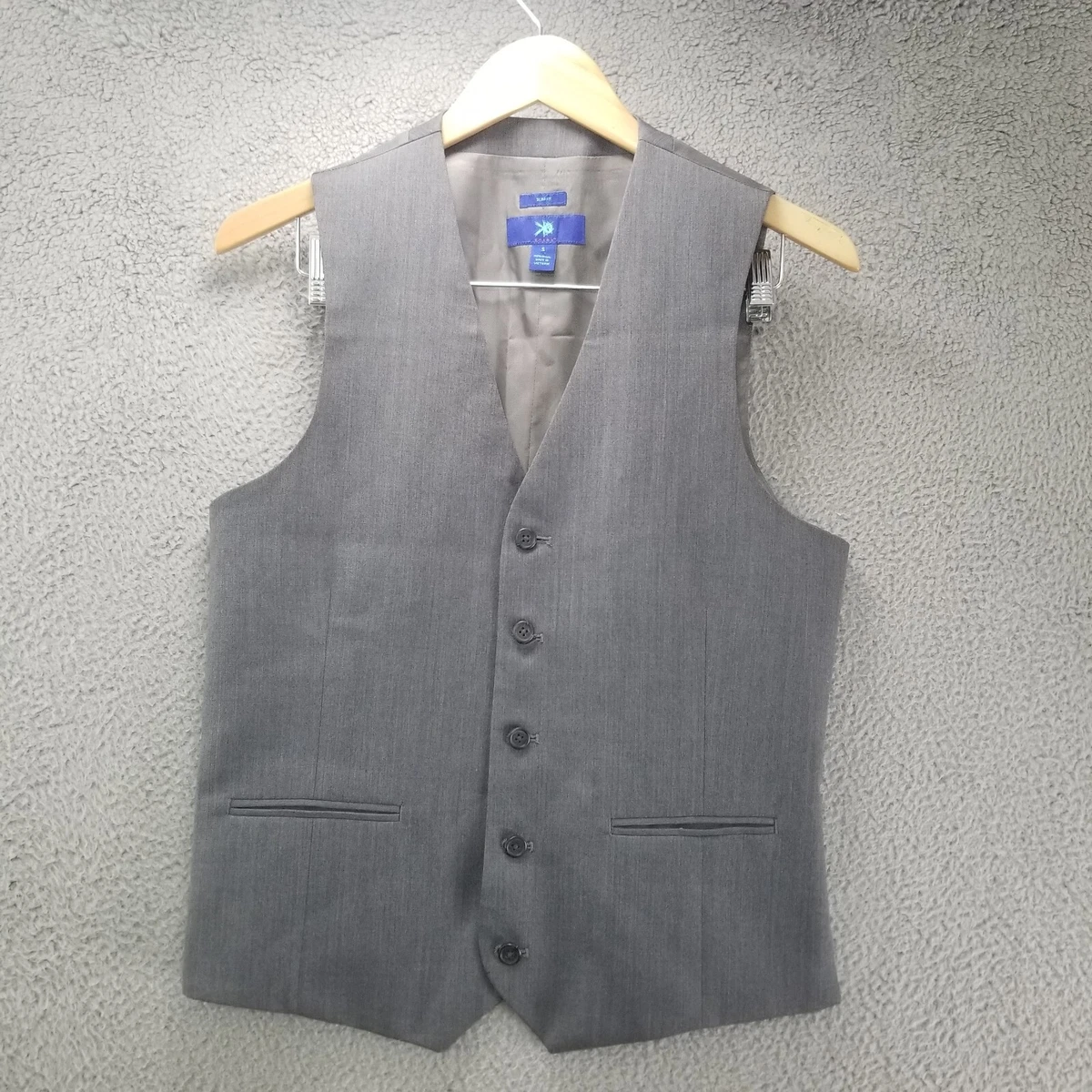 Egara Vest Adult Small Slim Fit Suit Gray 100 Wool 5 Button Front