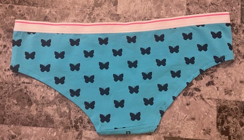 NWT VICTORIA'S SECRET PINK L BLUE BUTTERFLY LOGO VINTAGE RARE HIPSTER PANTIES - Picture 4 of 4