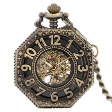 Vintage Style Octagon Shape Arabic/Roman Number Mechanical Pocket Watch Luxury