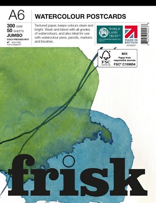 Frisk Aquarellpapier Postkartenblock - A6 kaltgepresst 300 g/m² - JUMBO 50 Blatt