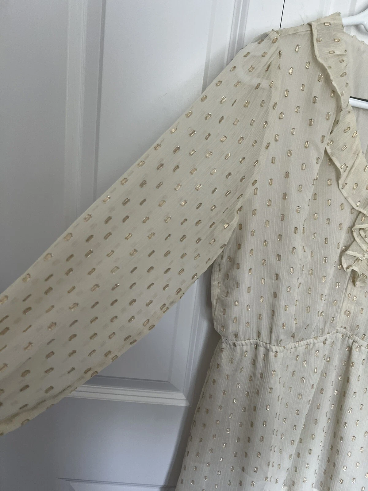 OFF WHITE Abito LOFT Off White G Shimmer con scollo a V e volant manica lunga donna taglia M