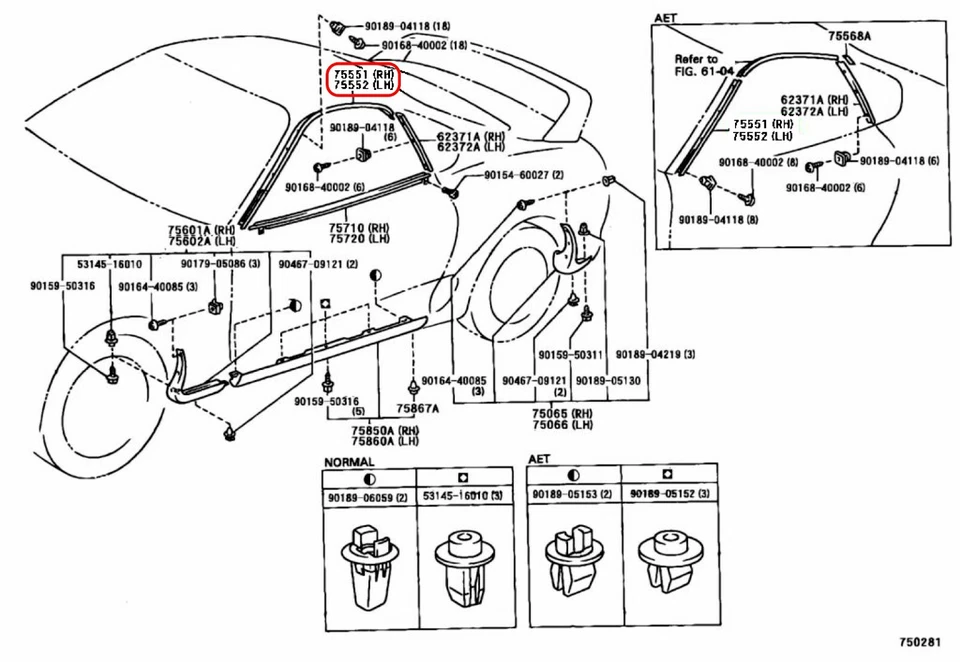 Juego de molduras negras con acabado lateral de goteo para techo Toyota JZA80 Supra genuino izquierdo y derecho Foto 3 de 4