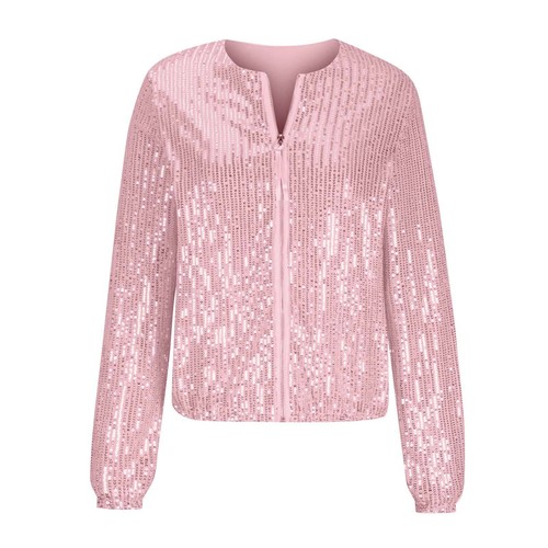 Winter Womens Sequin Jacket Sparkly Long Sleeve Open Front Zipper Coats - Picture 6 of 31