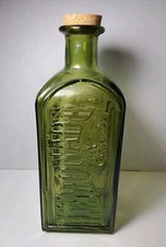 Vintage Glass Lemonade Bottle Square Green Embossed