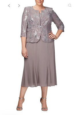 Alex Evenings Women's Tea Length Button-Front Jacket Dress Sz12 $229