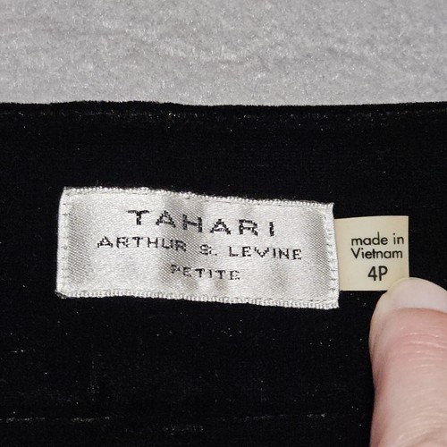 Tahari Womens Velour Pants Petite Sz 4P Black Stretch Straight Leg New - Picture 7 of 11