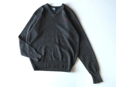 Polo by Ralph Lauren RN41381 knit Sweater men Size L charcoal gray wool  vintage