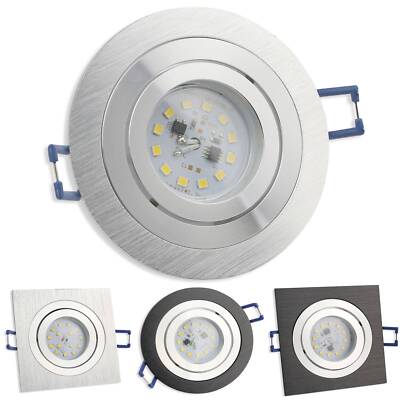 6x LED Einbaustrahler Set 230V 5-7 Watt rund eckig Spot Alu 80mm Bohrloch