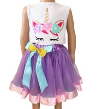 NEW Boutique Flower Unicorn Tank Top Purple Tutu Girls Outfit Set