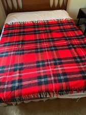 Troy Robe Red Tartan Plaid Wool Stadium Bed Blanket Lap Throw 60 x54 Fringed