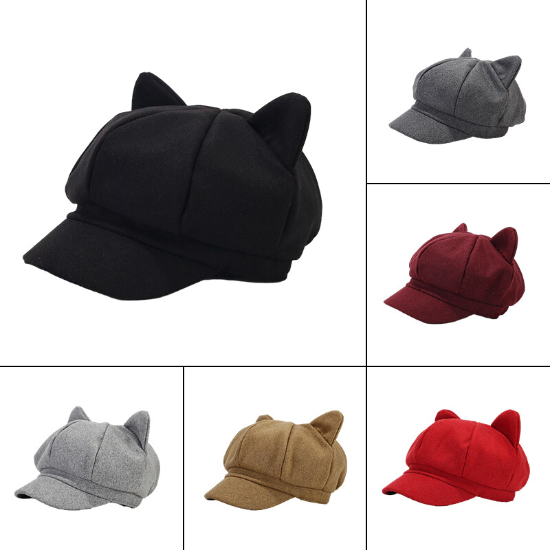 Cat Ear Women Hat Woolen Beret Cap Autumn Winter Warm Peaked  display picture 2