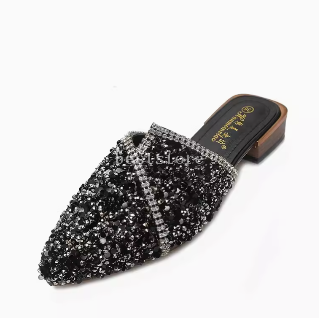 PANTOFOLA D’ORO Pantofole slip on donna punta punta muli scarpe basse strass 34 43