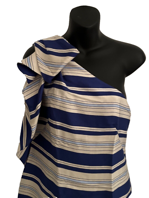 banana republic one shoulder striped dress Banana Republic Womens Blue Striped One Shoulder Ruffle Dress Size 12  Sheath