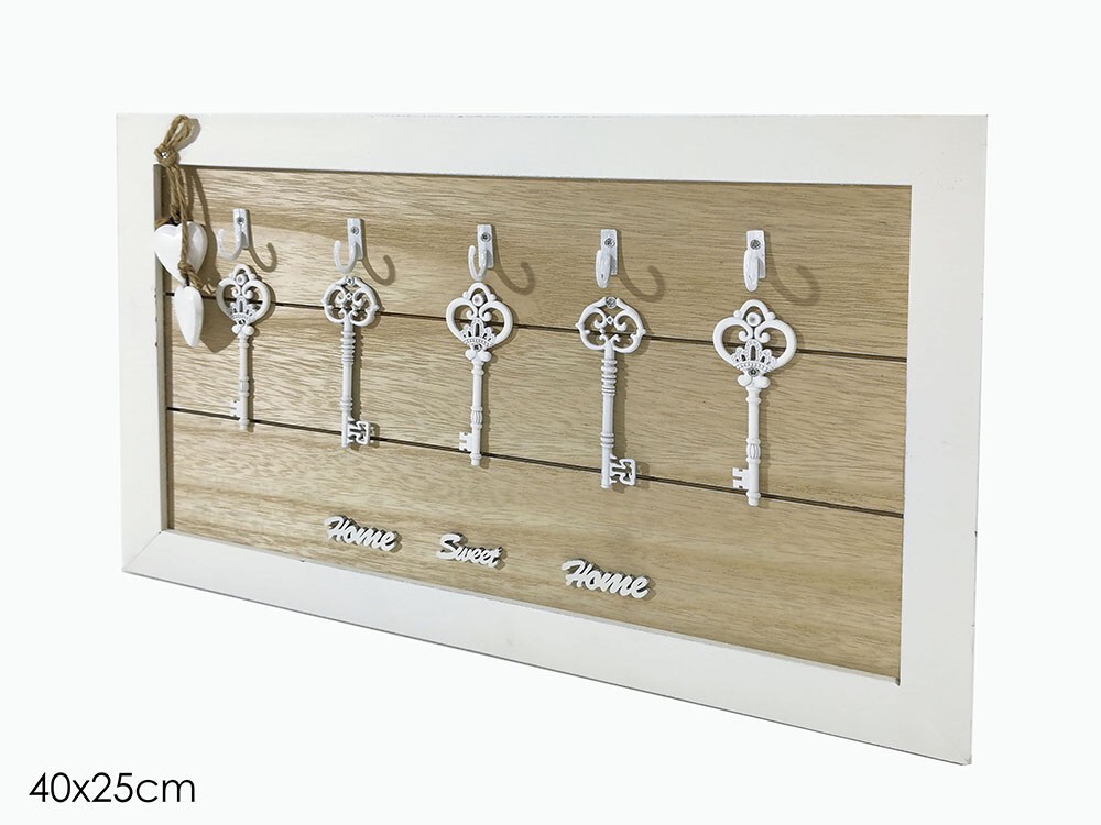 Quadro Cassetta portachiavi da parete in legno 5 posti shabby Casa porta chiavi - Foto 3 di 5