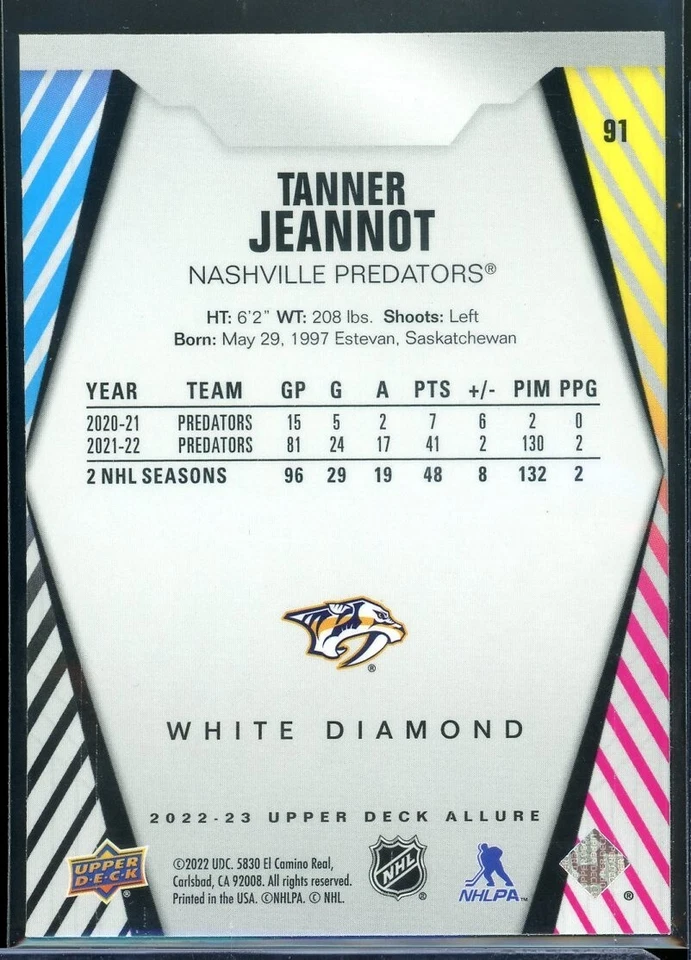 2022-23 Upper Deck Allure White Diamond #91 Tanner Jeannot - Image 2 of 2