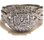 10K white gold halo 1.32ct SI2 diamond engagement ring 2 wedding bands set 6.8g — photo 2