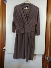  A-List by WRAPPER Gray Wrap Dress, SZ L, 3/4 Bat Wing Sleeves, V-neck, #2357